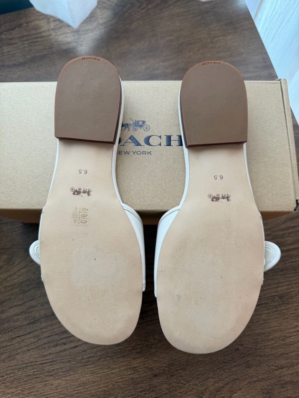 COACH Cream Leather Slide Sandals with Gold Buckle - Picture 4 of 4